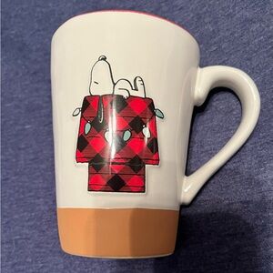 Rae Dunn Peanuts Snoopy Plaid Dog House Christmas Mug.